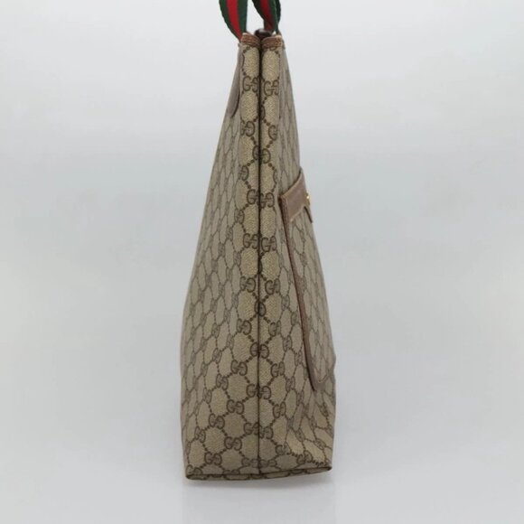 GUCCI GG Supreme Web Sherry Line Tote Bag PVC Beige Gold - Picture 3 of 15